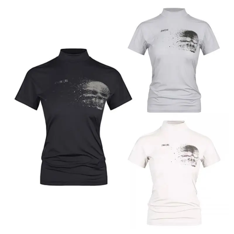 

Women's Golf Summer Slim-Fit Half-Turtleneck Casual Short-Sleeve Top with Letter Print