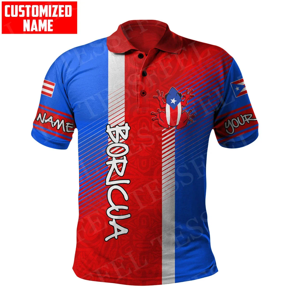 

Custom Name Puerto Rico Boricua Country Tattoo Retro Vintage 3DPrint Summer Casual Unisex Polo Shirts Short Sleeves Streetwear R