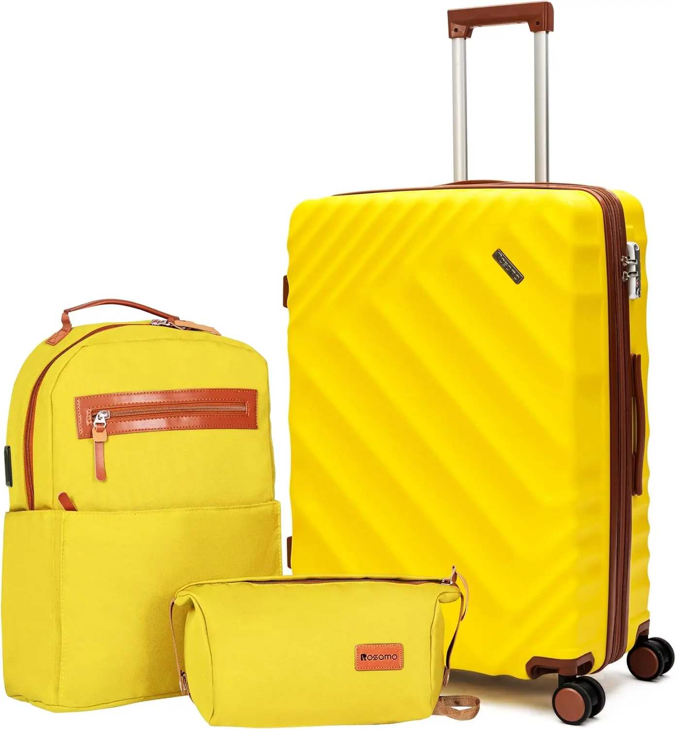

3-Piece Expandable Luggage Set, Airline Approved Carry-On ABS Hard Case with Spinner Wheels & TSA Lock in Yellow