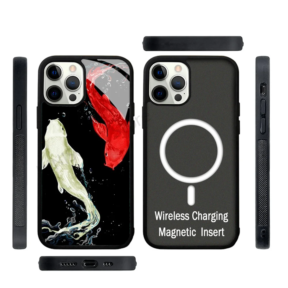 Koi Fishes Phone Case Strong Magnetic For IPhone 15 14 13 Pro Max 11 12 Mini For Magsafe