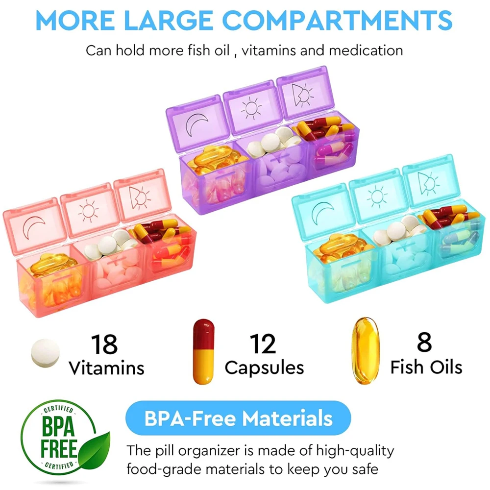 Month Medicine Organizer Box 3 Times A Day, Medicine Pill Boxes with 32 Daily Compartments & Portable Travel Medicine Organizing