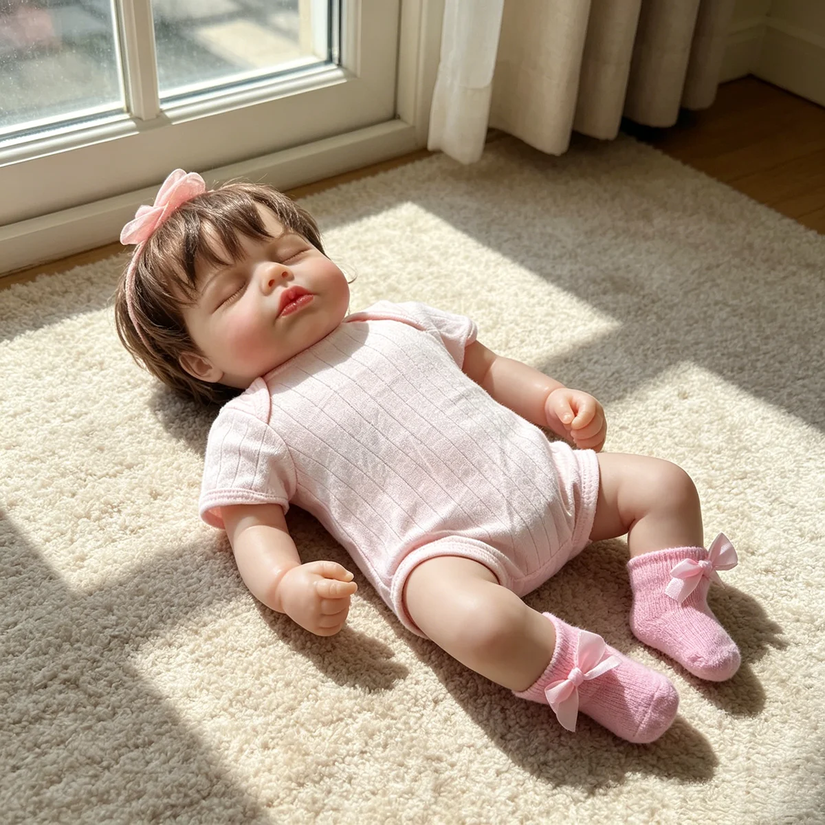 Lifelike Newborn Loulou Reborn Doll 48CM, Soft Cloth Body 3D Painted Skin with Visible Veins, Kids Collectible Toy Gift