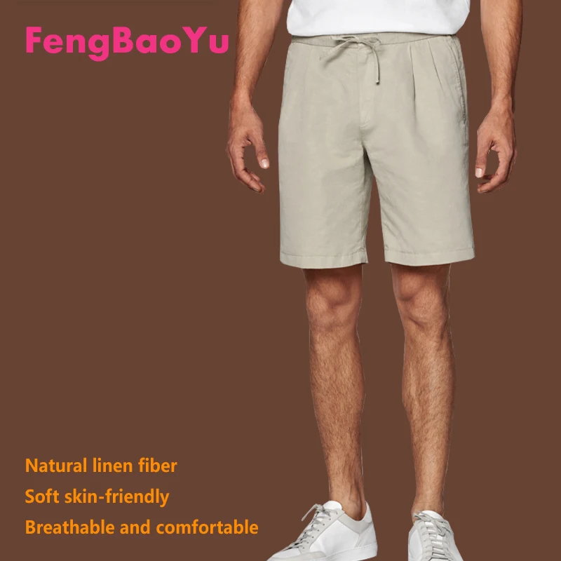 

Fengbaoyu Linen Spring Summer Men's Quarter Pants White Lace-up Outdoor Casual Sports Jogging Shorts Holiday Party Men's Wear