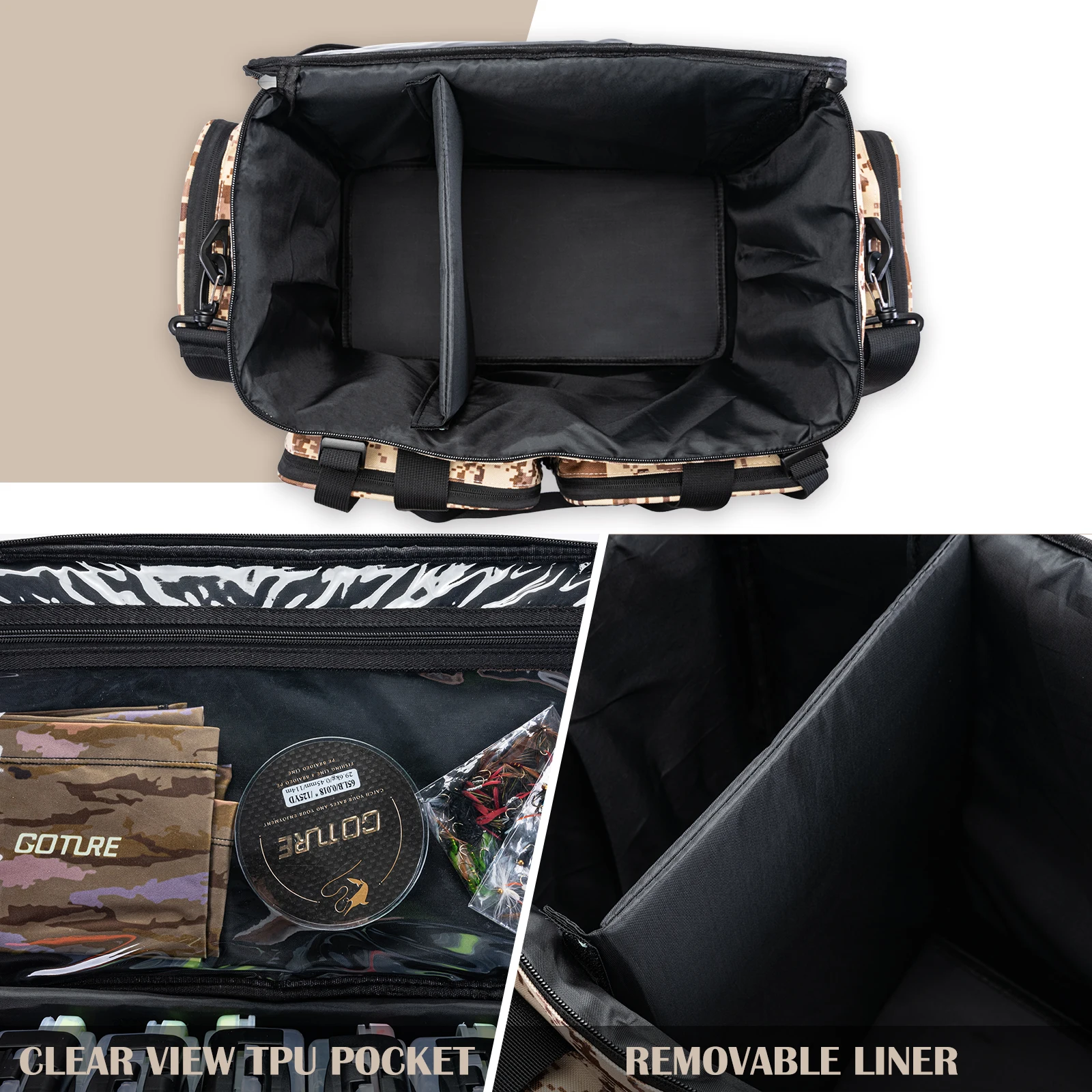 Imagem -03 - Goture-preto Camuflagem Pesca Tackle Bolsa Multi Purpose Bolsa Impermeável Grande Capacidade Nylon 53x29x38.5cm