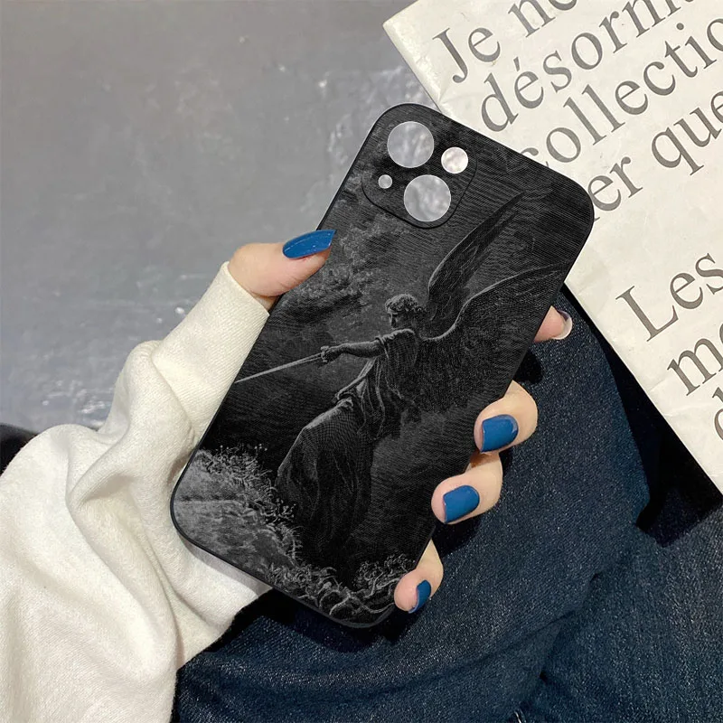 Darkness Devout Saint Aesthetic Art Phone Case Cover for iPhone 15 14 13 12 11 Pro Max XR 7 Plus Case Gift for Men Boyfriend