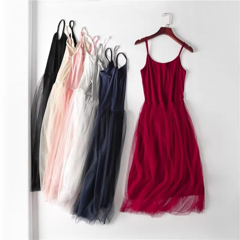 Damen Sommerkleider Lässiger japanischer Stil Niedliches Mori Girl Mesh-Spitzenkleid mit Spaghettiträgern Modal-Sommerkleid Jurk Dames