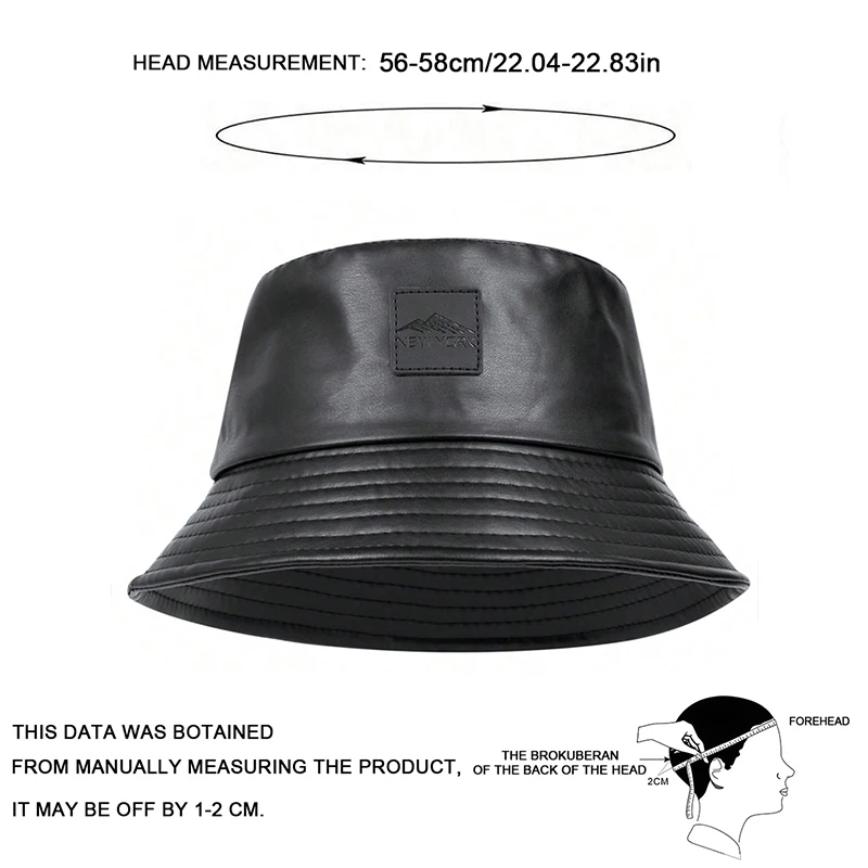 Unisex PU Leather Label Mountain Stamp Range Bucket Hats Fishermen Caps Outdoor Casual Cap Sunscreen Hat