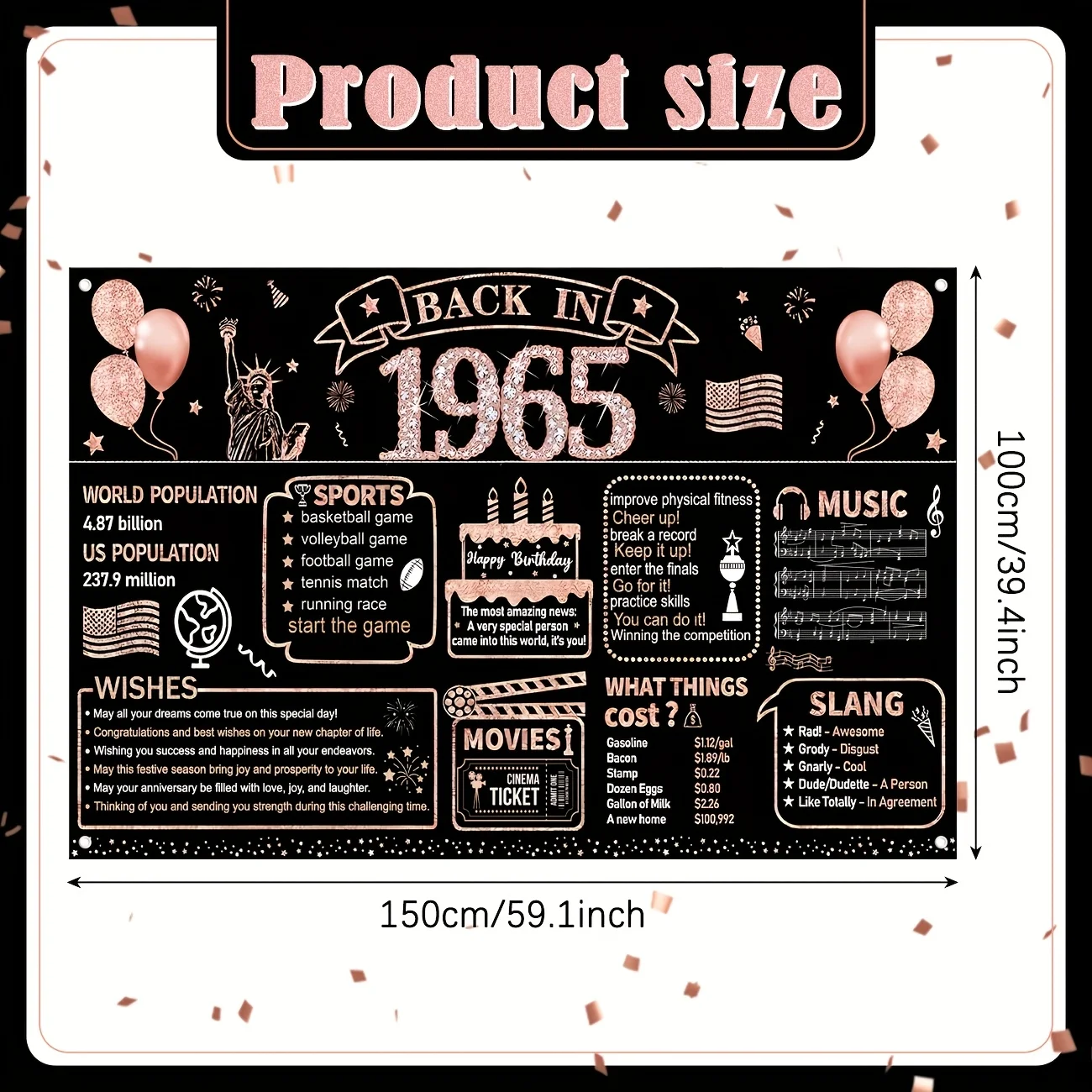 زينة حفلة عيد الميلاد الستين للنساء، ظهر ذهبي وردي في عام 1965 لافتة تصوير لعيد الميلاد بعمر 60 عامًا عتيقة