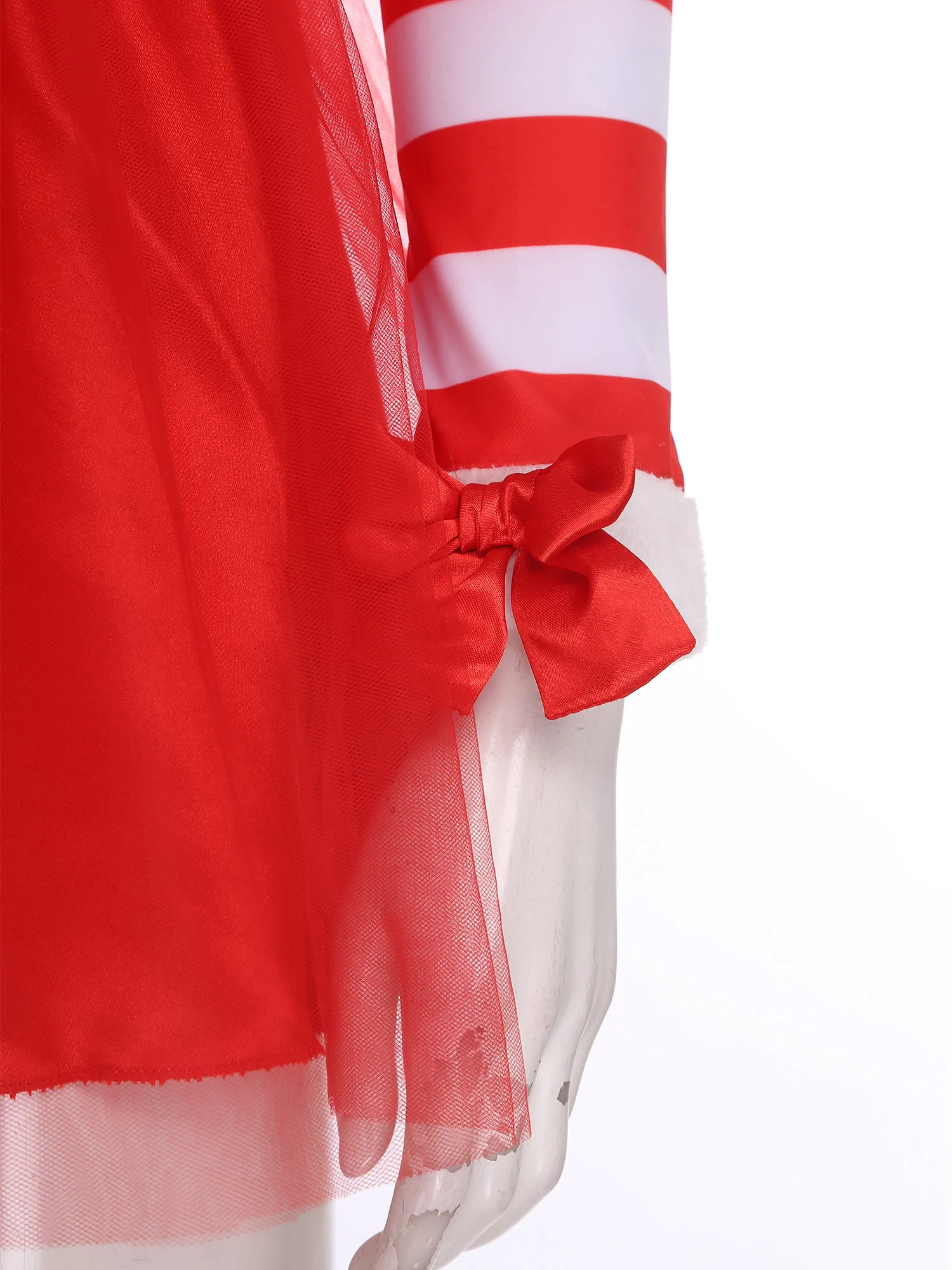 Abito da ballo natalizio da donna, festa di Natale, Capodanno, costume da elfo di Babbo Natale, cinghie regolabili, maniche a tutù in tulle a righe con bastoncino di zucchero