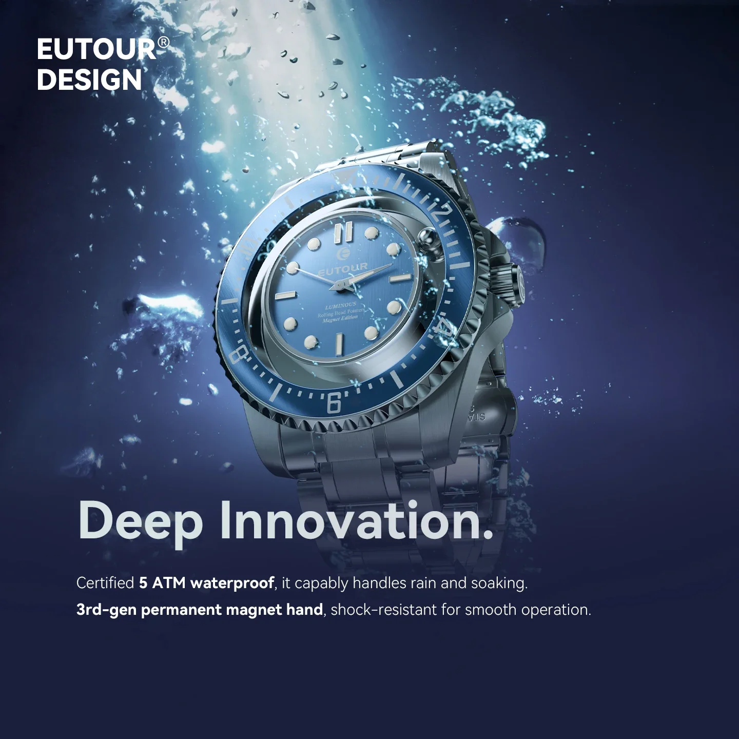 EUTOUR Unisex Magnetic Bead Analog Watch with Stainless Steel Strap And Unique Pointer Design Men's Magnetic Watch