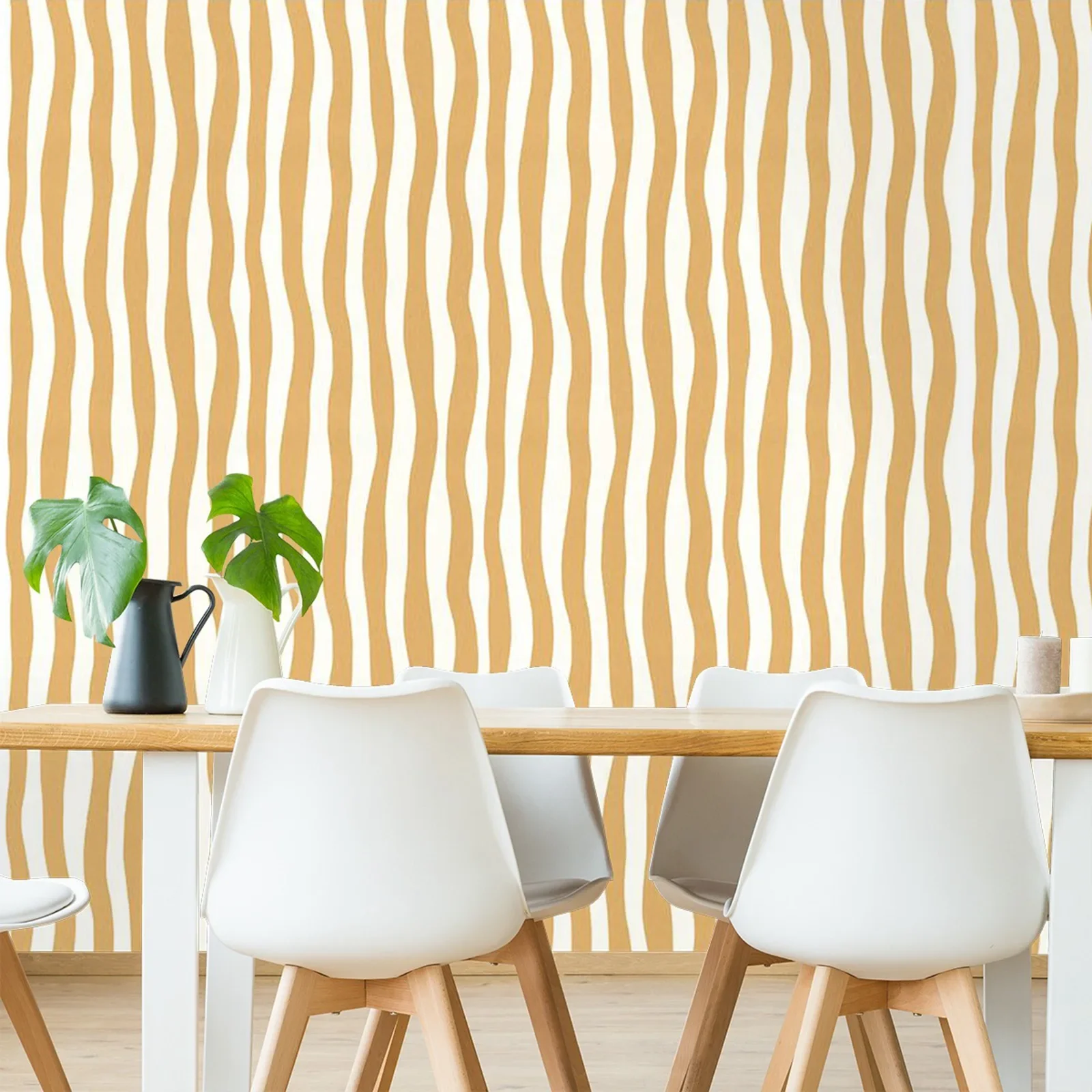 Geometric Paper Wall With Wave Lines, Yellow Stripes Self-Adhesive Wall Mural For Home Decoration,Wall Art,Tradition Wall Papers