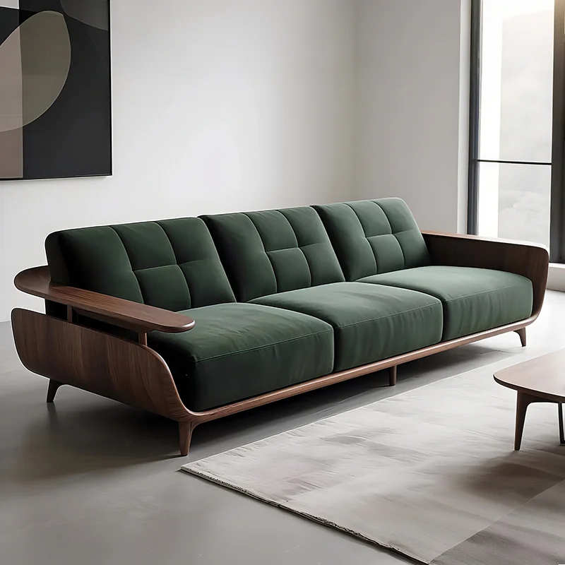 Italian minimalist wabi sand wind North American black walnut sofa living room new simple solid wood straight sofa