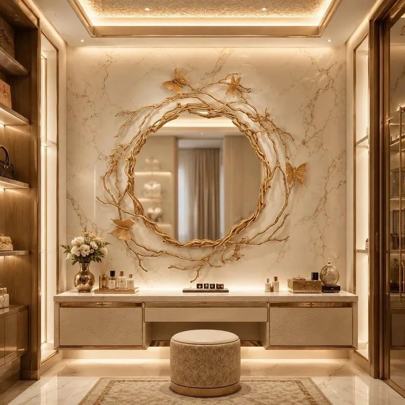 Luxury Handmade Copper Butterfly Branch Mirror for Hotel Villa Bathroom Custom Gold Decorative Wall