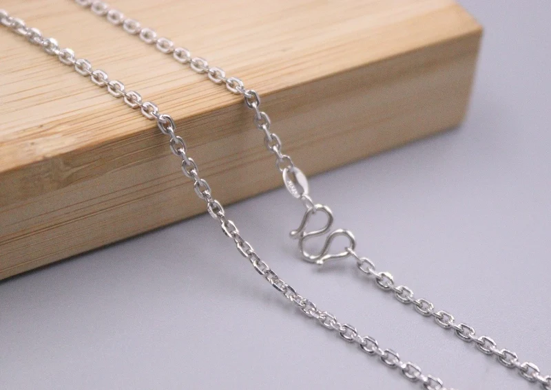 Real Pure Platinum 950 Chain Women Gift Lucky 2mm Wide O Link Necklace 44cm /8.5g