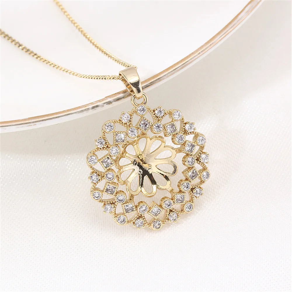 

Domestic 14k Gold Coated Electroplating Color Retaining Lace Openwork Zircon Pearl Necklace Pendant DIY Accessories