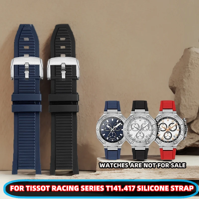 For Tissot T141 rubber strap TISSOT racing series T141.417 watch strap for men 24mm  Soft waterproof and sweat resistant strap