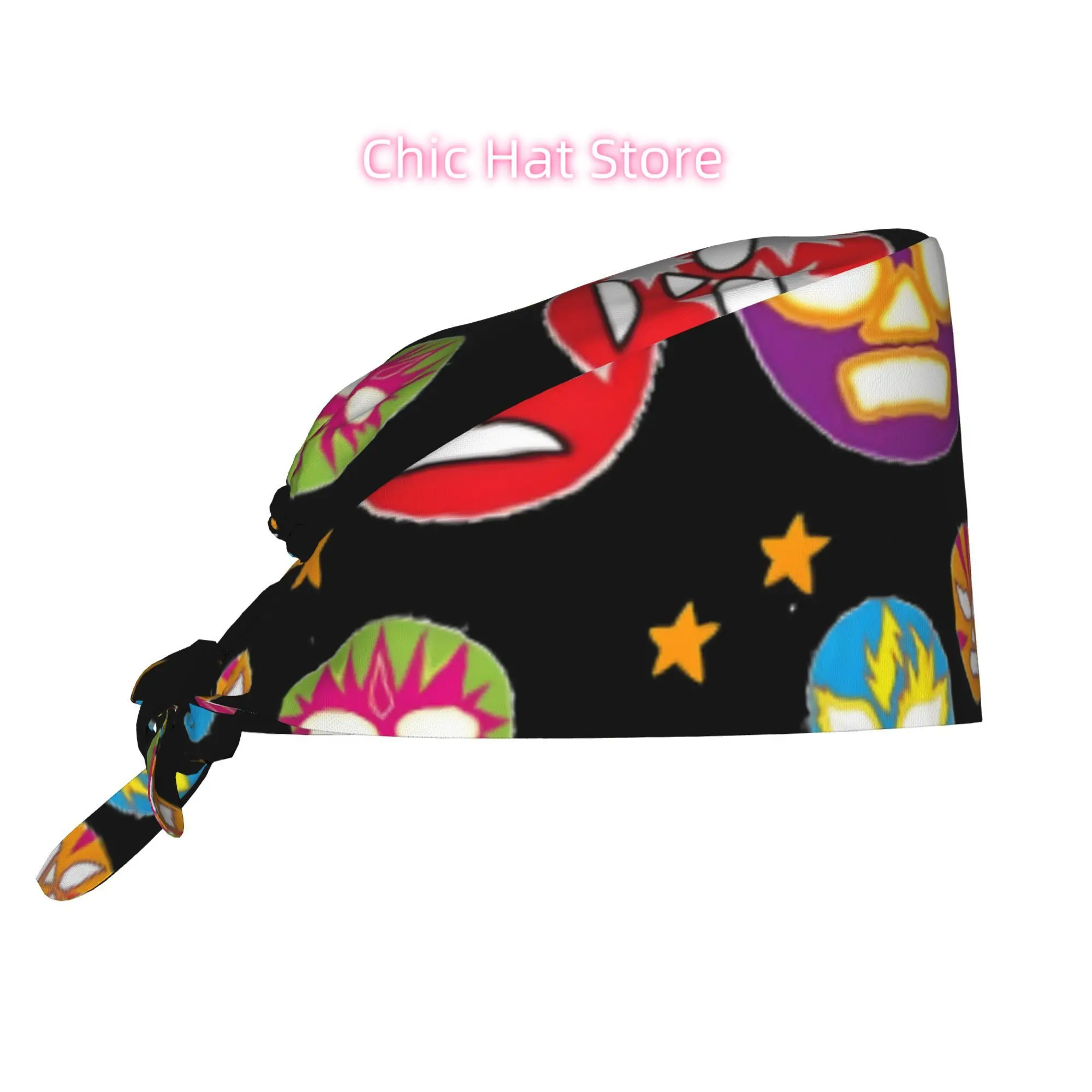 Gorra de Trabajo de Lucha Libre para Enfermeras y Chefs - Diseño de Máscara de Luchador Mexicano con Patrones Faciales de Luchadores (Lobo, El Santo, Bl