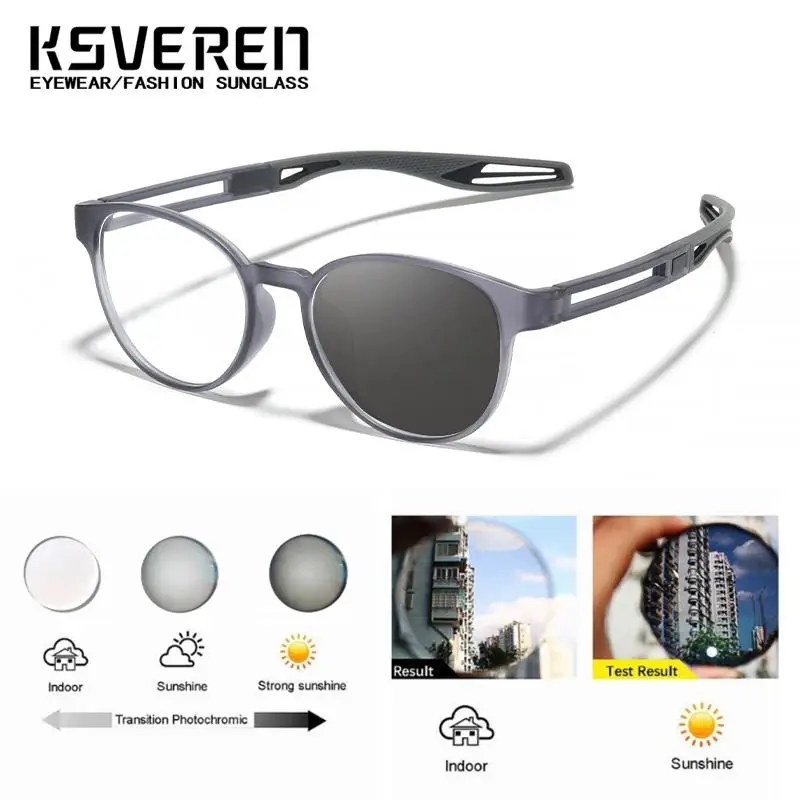 TR90 라운드 광변색 근시 안경 남성 여성 처방 근시 안경 야외 변색 운전 안경 -0.5 ~ -6.0