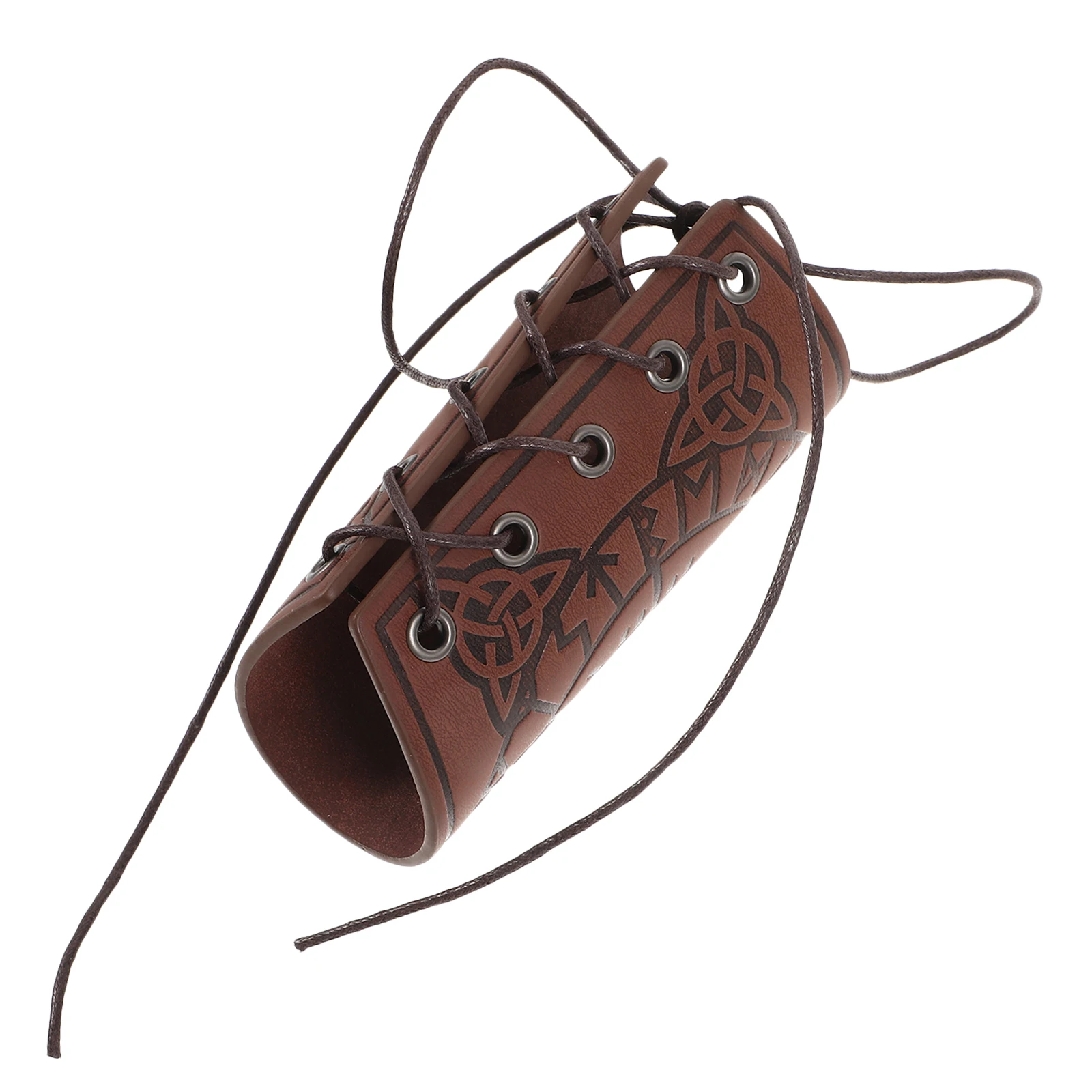 

Retro Viking Bands PU Bracers Adjustable Wrist Guards Arm Protectors Light Brown Punk Accessories Cosplay Stage Props
