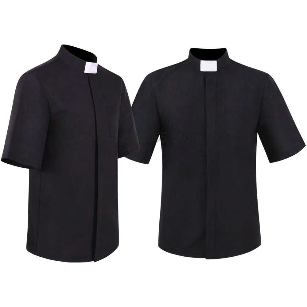 Men Roman Soutane Missionary Shirt Role Play Pastor Priest T-Shirt Medieval Clergy Top Vestment Cosplay Costume Halloween