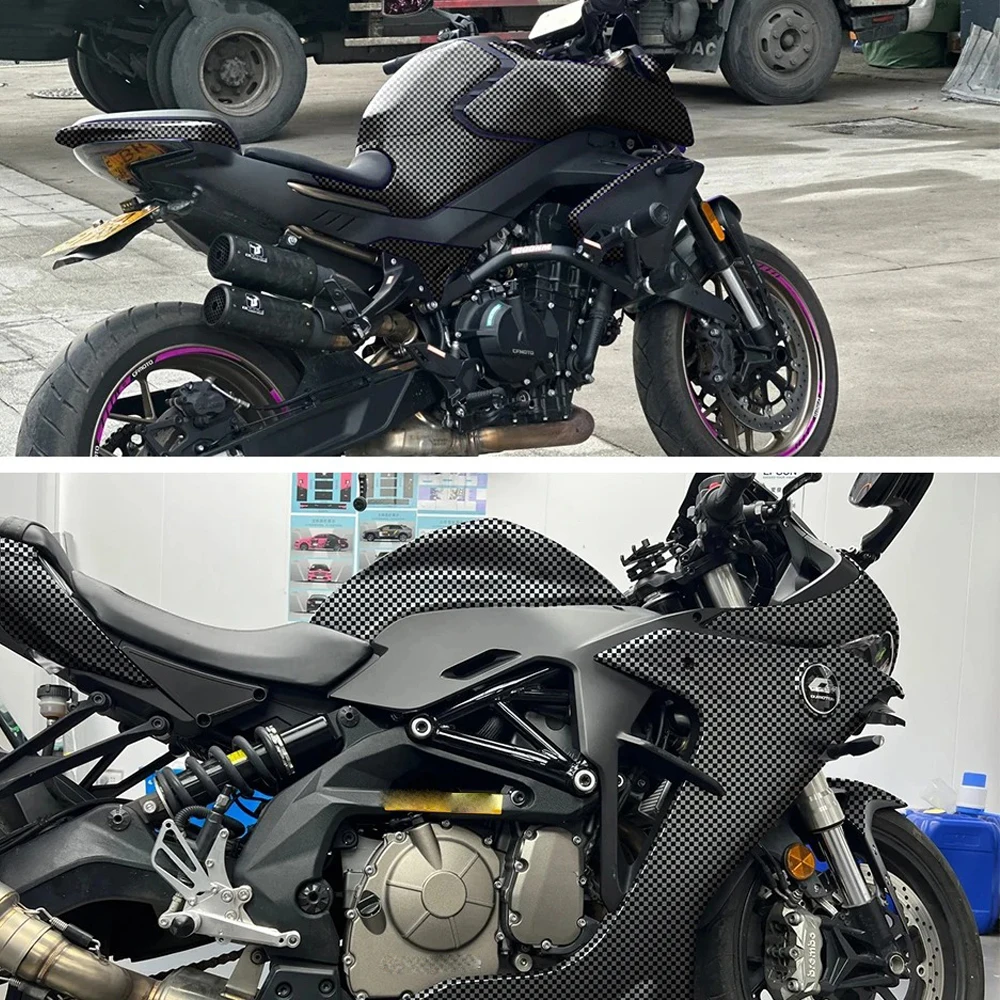 PET Black Grid Checkered Carbon Fiber Metallic Vinyl Wrap Film With Air Release Self Adhesive Car Motorcycle Wrapping Sticker