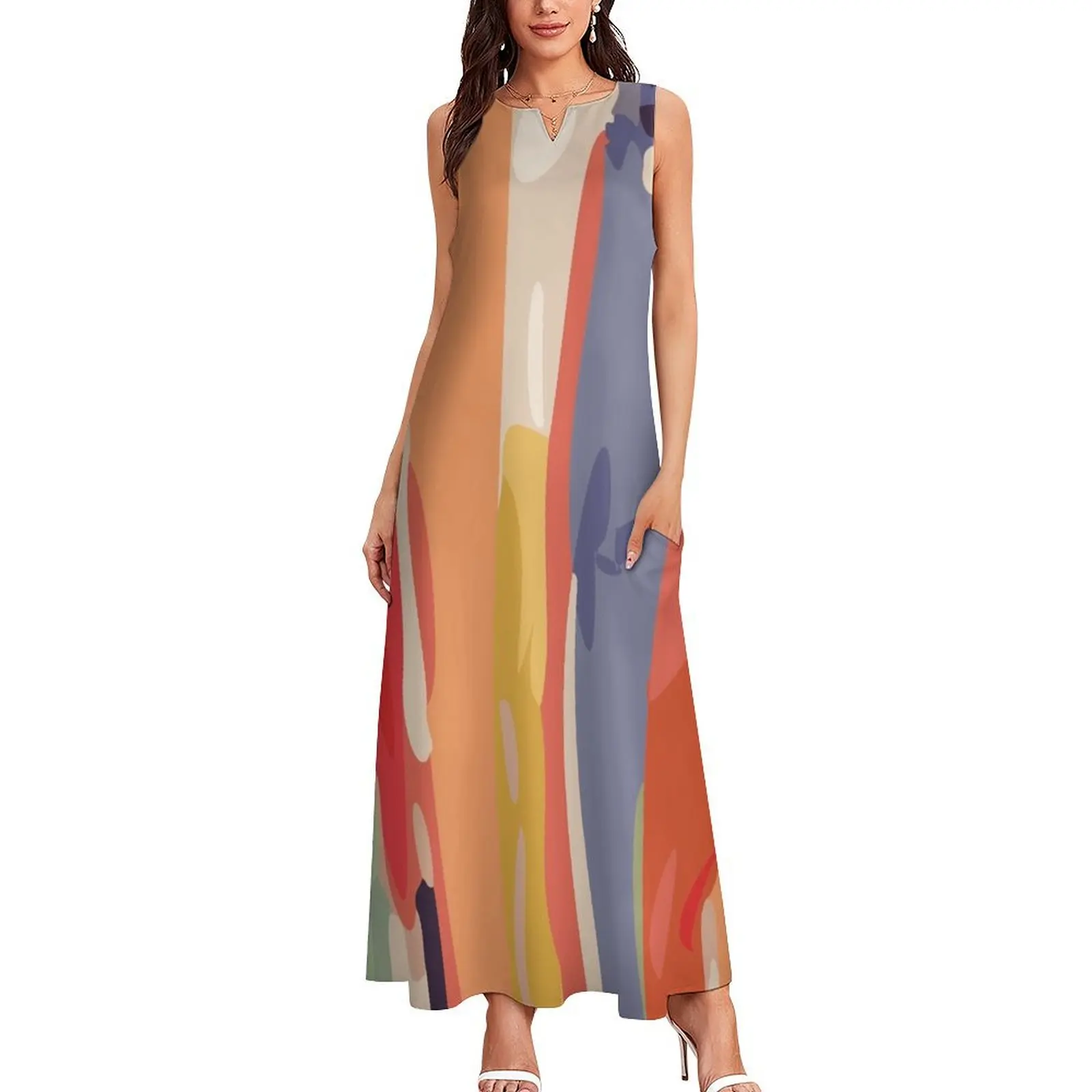 Abstract Vertical brush in MultiColor Long Dress Women's skirt women's evening dresses elegant and pretty women's dresses