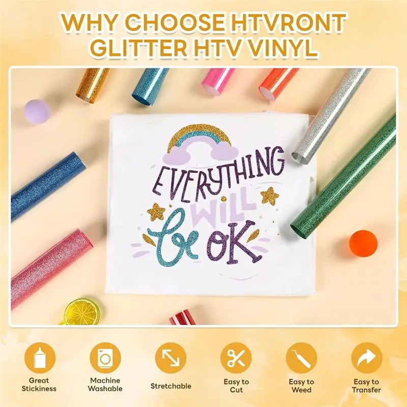 ABVC Glitter HTV Heat Transfer Vinyl-12 Sheets 12