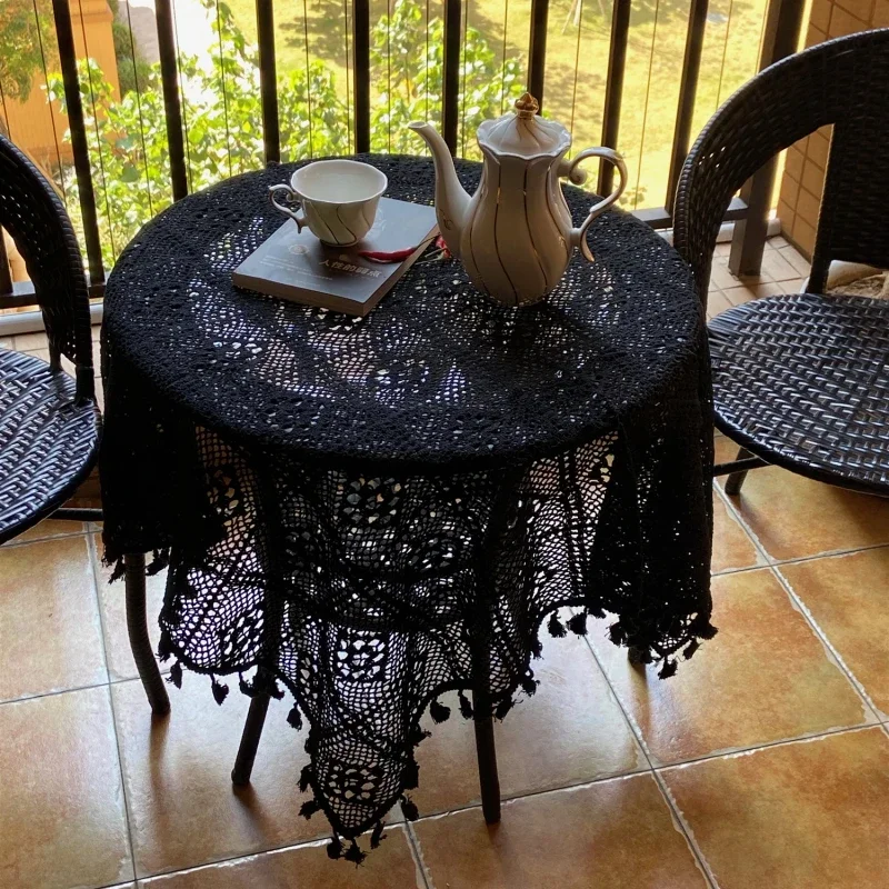 Pastoral Handmade Crochet Square Cotton Tablecloth Bedroom Balcony Corridor Tea Party Round Table Piano Cover Cloth Tapete Nappe