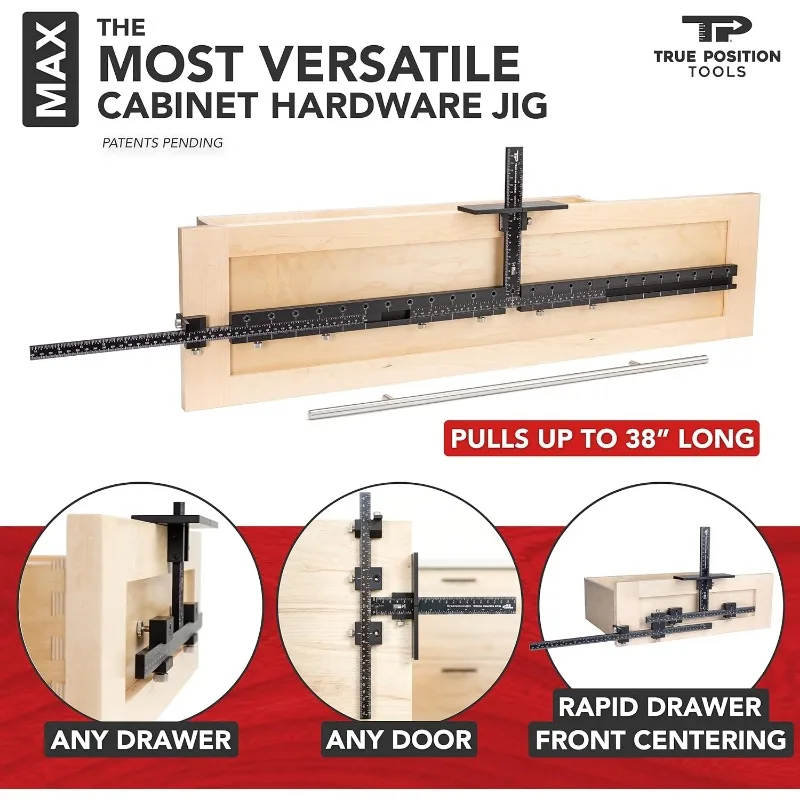 MAX Cabinet Hardware Jig installa tiranti lunghi e fori per perni dello scaffale realizzati negli stati uniti calibrati a mano da strumenti di posizione reale