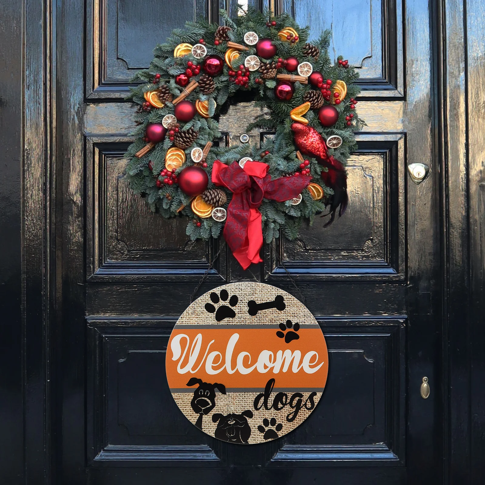 

Rustic Iron Round Door Sign Dogs Welcome Pendant Vintage Hanging Plaque Front Door Decorative Welcome Sign Delicate Porch Decor