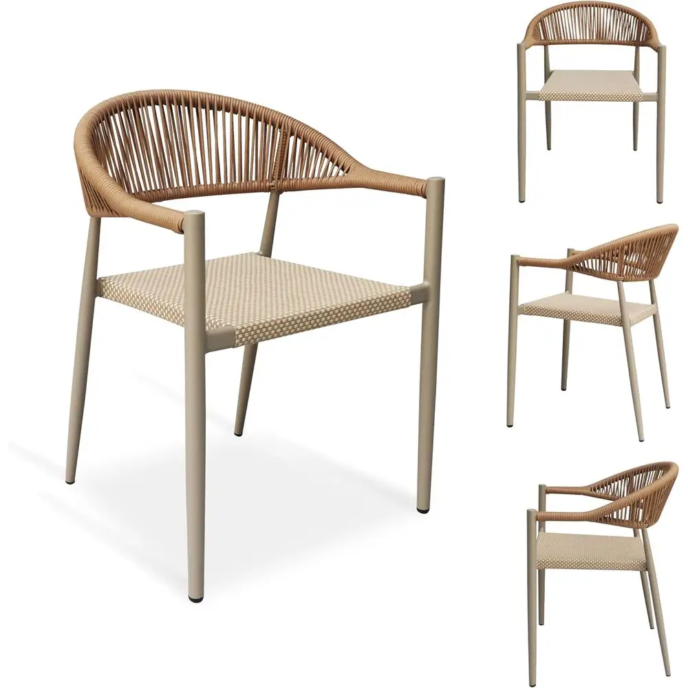 

Stackable Rattan Patio Dining Chairs with Arms, Woven Rope Outdoor Armchairs, Metal Frame, Suitable for Garden, Balcony, Porch,