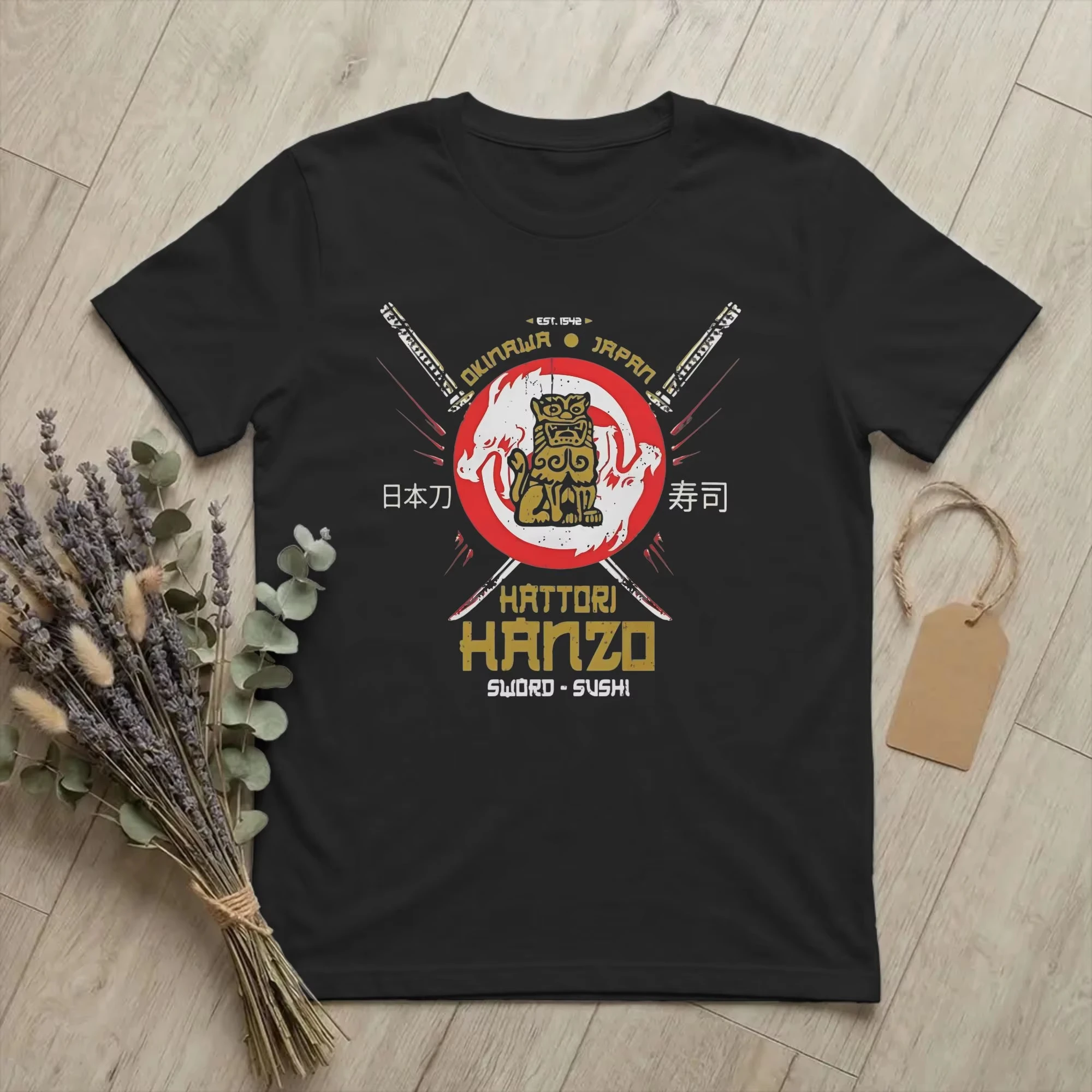 Hattori Hanzo Sword and Sushi T Shirt Men Cotton Novelty T-Shirts Round Collar Japan Okinawa Tee Shirt Merchandise New Arrival