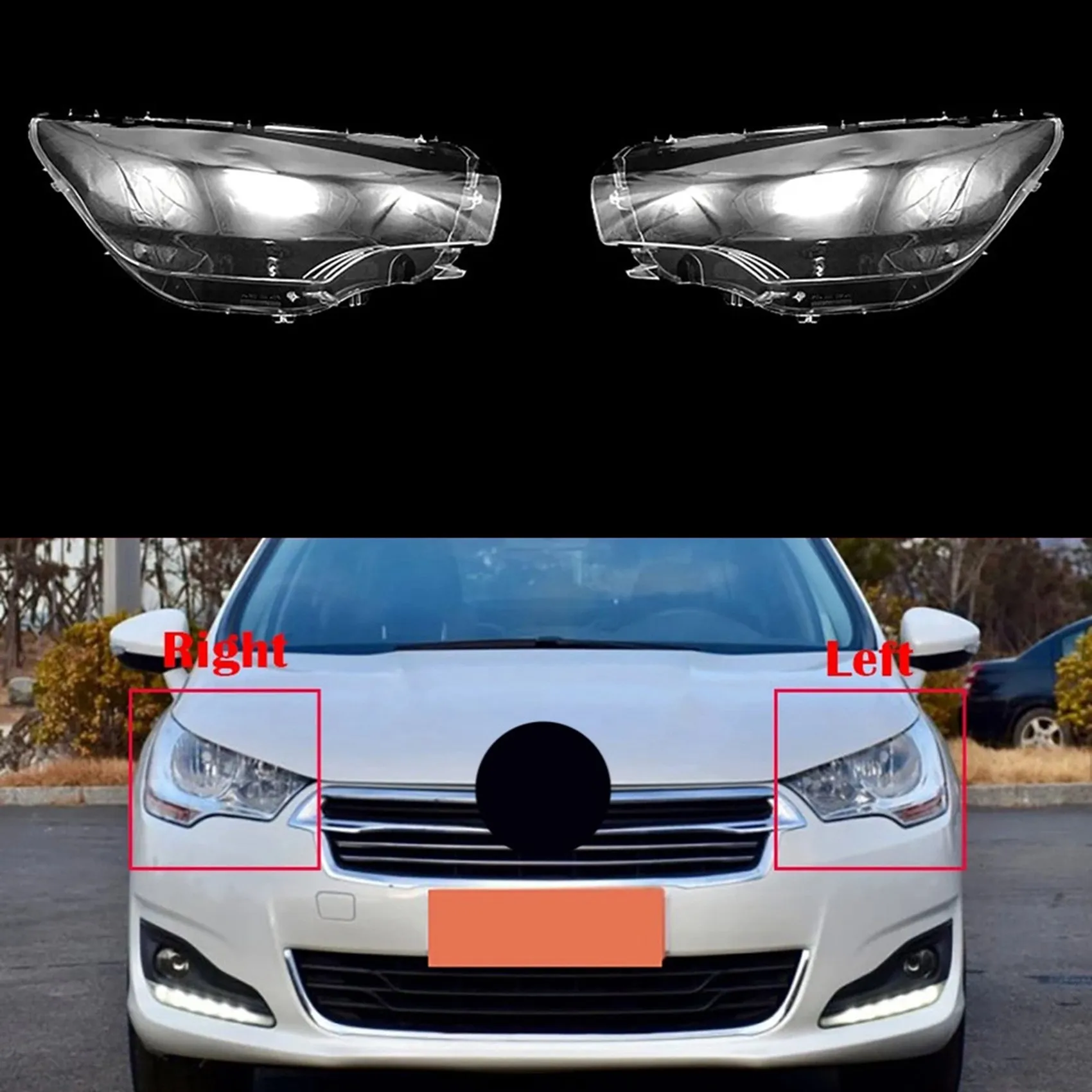 Car Front Left+Right Headlight Lens Cover Headlight Lamp Shade for Citroen C4L 2012 2013 2014 2015