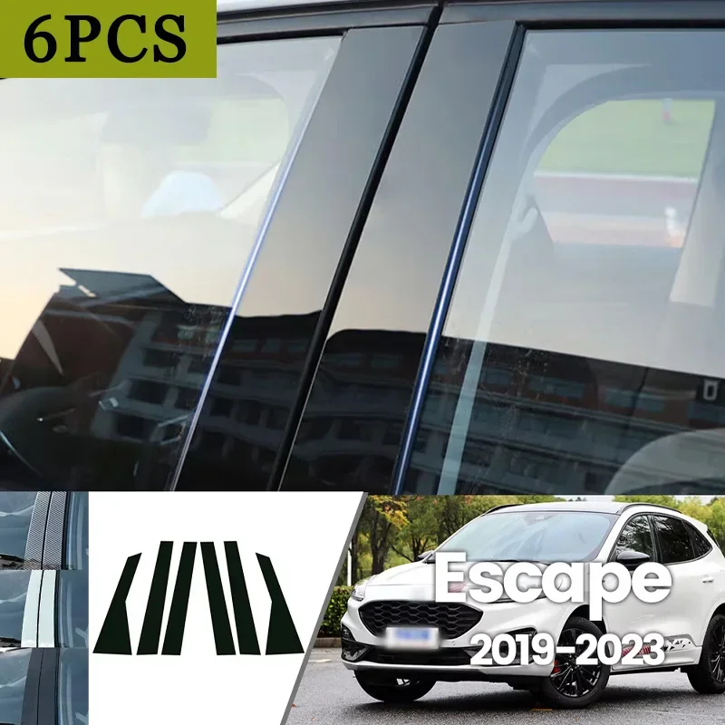 

Для Ford Escape 2019-2023 2020 2021 2022 ярко-черная наклейка из углеродного волокна, окна, двери, водонепроницаемая наклейка B C