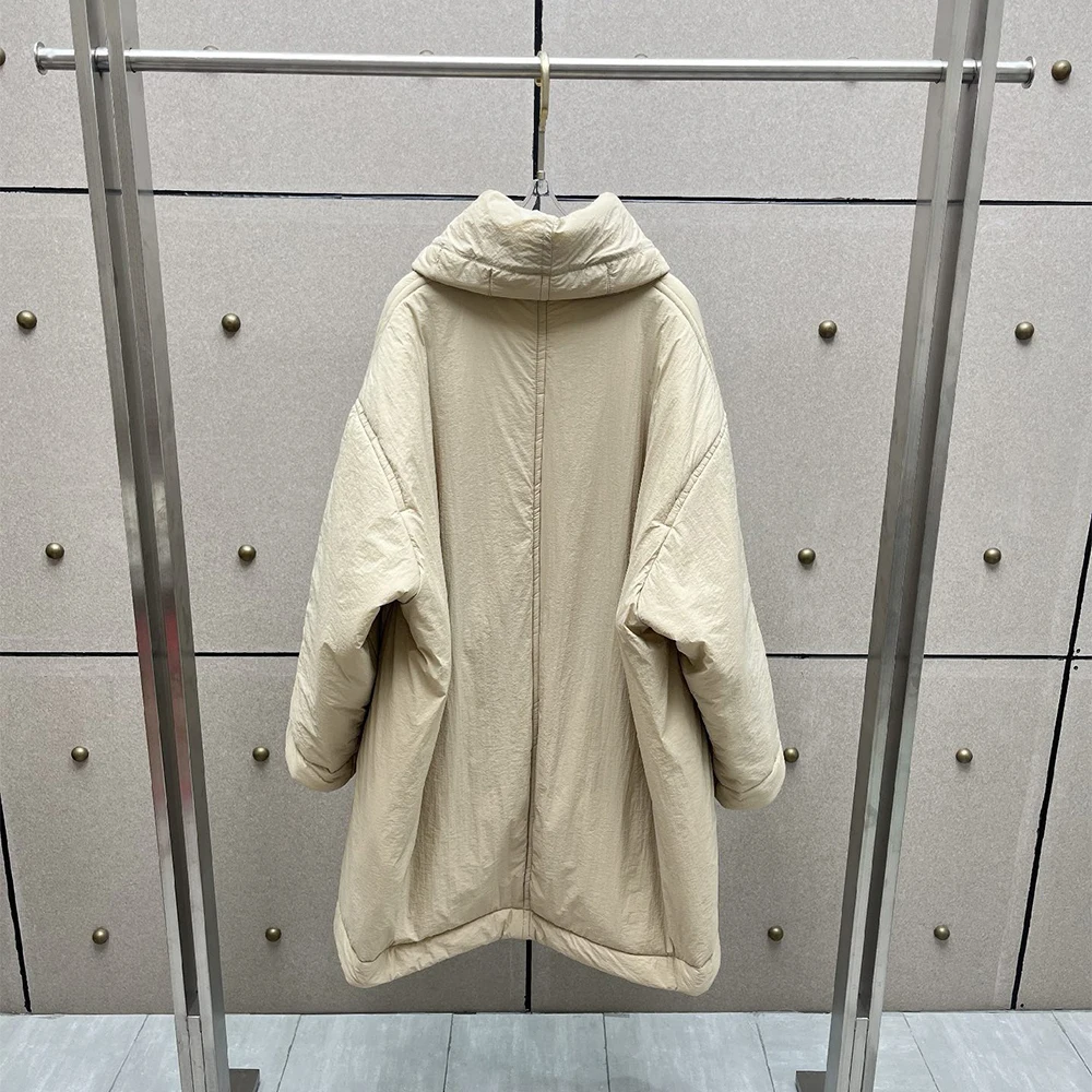 Ladies Winter Padded Mid Long Coat Wrap High Collar Loose Fit Thick Warm Outerwear Single Breasted Women Casual Parka Jacket