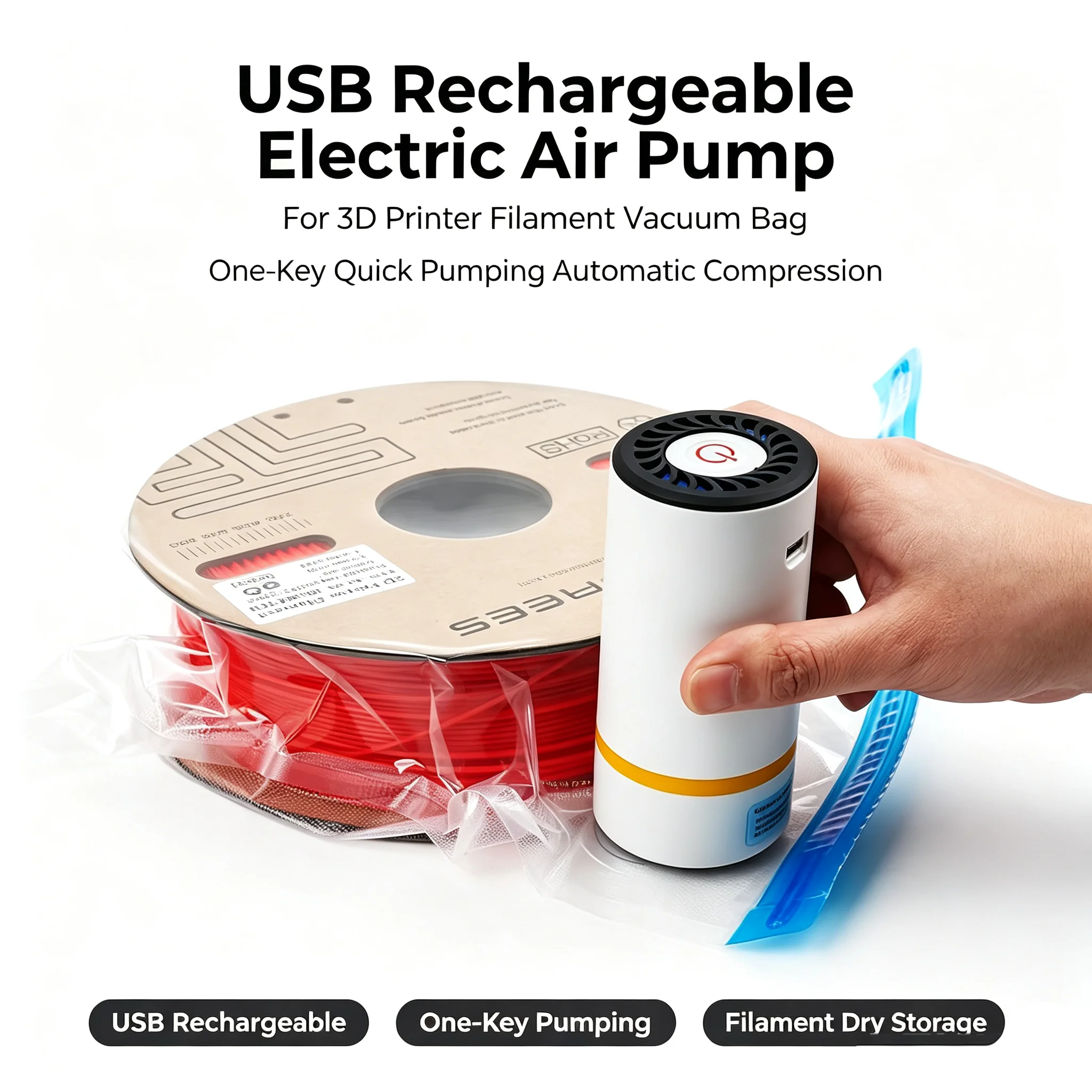 USB Rechargeable Electric Air Pump For 3D Printer Filament Vacuum Bag One-key Quick Pumping Storage Bag Automatic Compressed