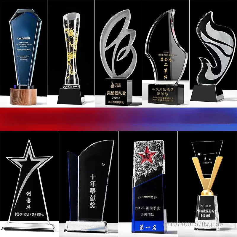 Customized Crystal Trophy for Home Decoration, Color Printing, Carving, Creative Honor Souvenir, Excellent employees Awards, 1Pc