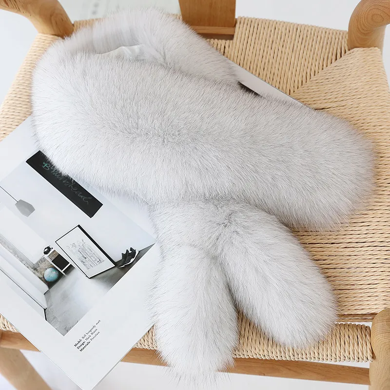 Real Fox Fur Scarf For Women Luxury Soft Plush Scarf Winter Neck Warmer With Rabbit Fur Lining Fashion Style Cozy Collar Scarf
