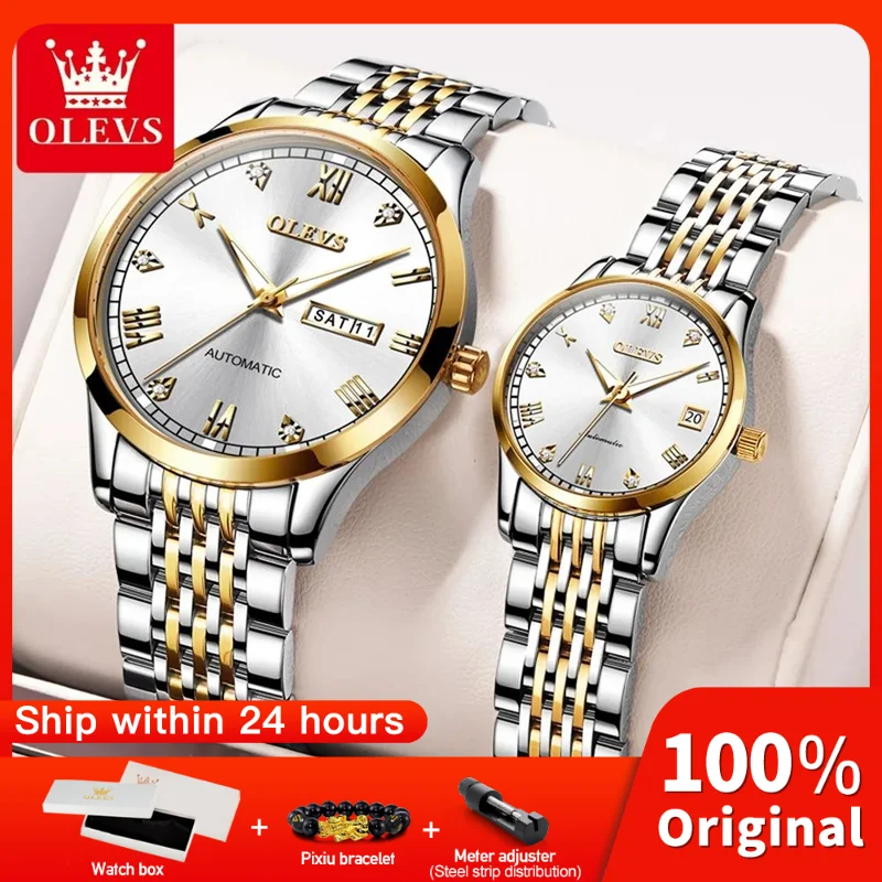 

OLEVS 6602 Couple Watches Luxury Original Business Brand Waterproof Luminous Mechanical Watch Calendar Design For Daily Date