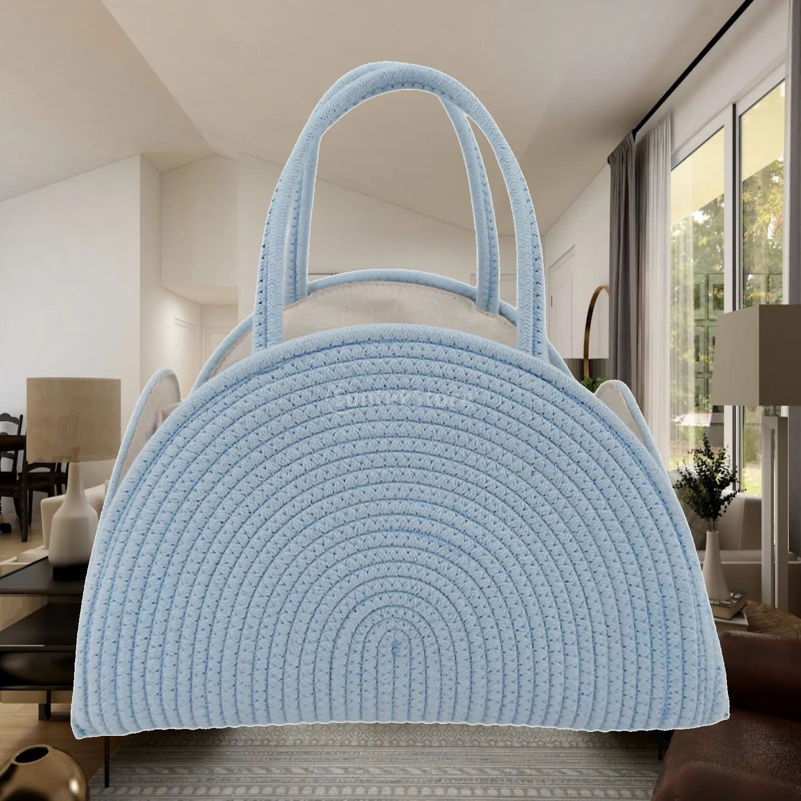 Diaper Organizer Basket Baby Caddy Woven Rope Storage Bin for Nursery Hamper Tote with Handles for Toy Organizer