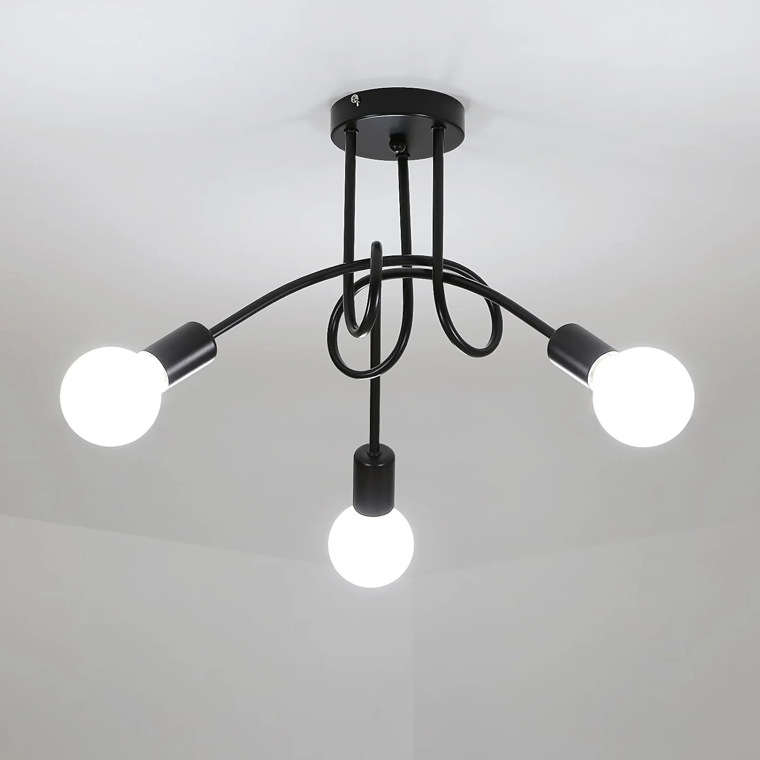 Plafonniers industriels E27 à 3 lumières, plafonnier industriel moderne pour salon, chambre à coucher, cuisine (sans ampoule)