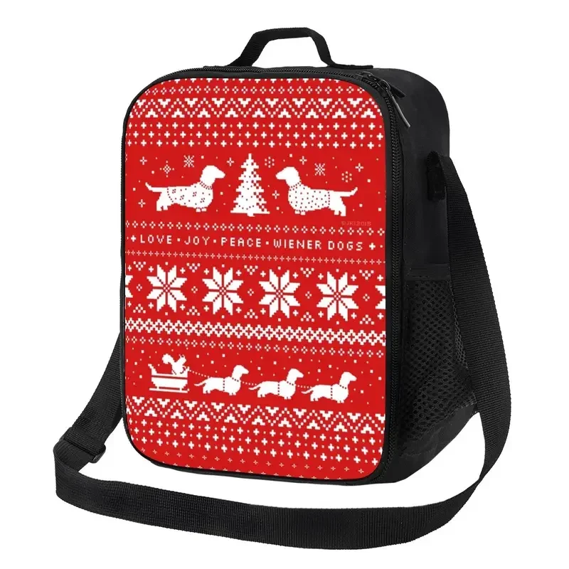 Dachshund Sweater Pattern Thermal Lunch Bag Pet Dog Lover Portable Container for Outdoor Picnic Storage Bento Food Box