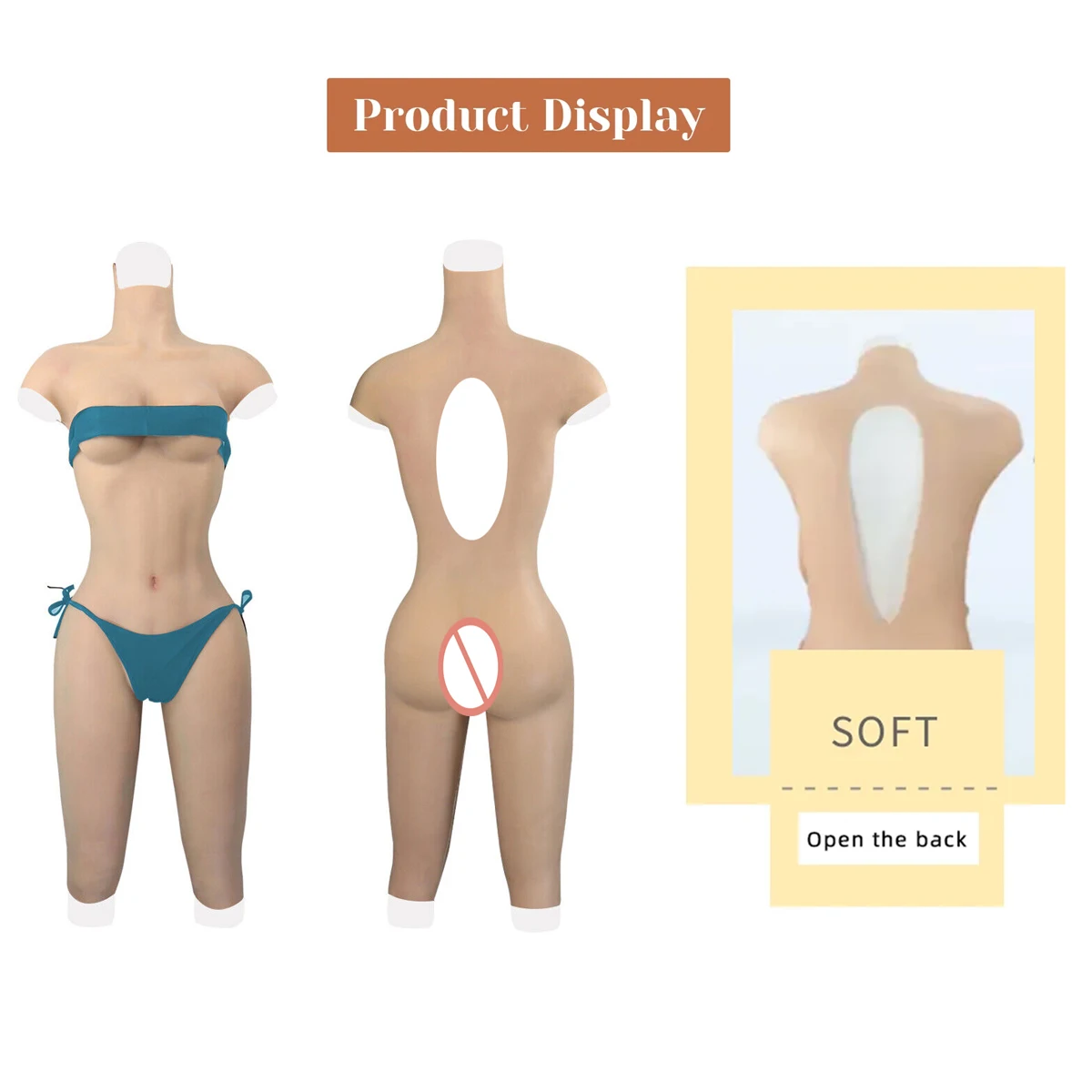 Silicone Bodysuit Full Body Breast Suit for Crossdresser Male to Female, Realistic Fake Boobs Jumpsuit