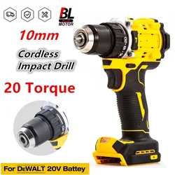 20 Torque Cordless Electric Drill 10MM Chuck Brushless Impact Drill Screwdriver Suitable for DeWALT 20V Battery Power Tools