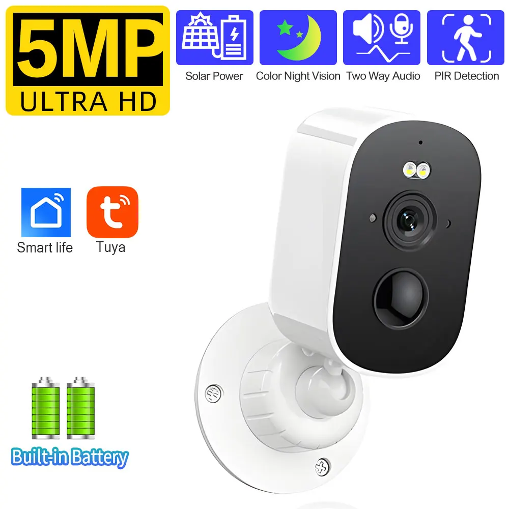 

Tuya Solar Wifi Battery IP Camera 5MP Outdoor 2 Way Audio Smart Life CCTV Wireless Rechargeable Security Surveillance Camera P2P