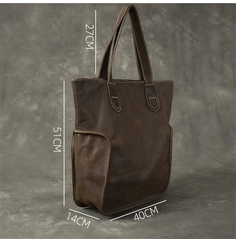 Bolso de mano de cuero genuino de gran capacidad para hombre, bolsa de hombro unisex, informal, suave, natural, a la moda