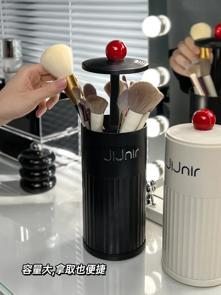 Press the makeup brush storage cylinder.