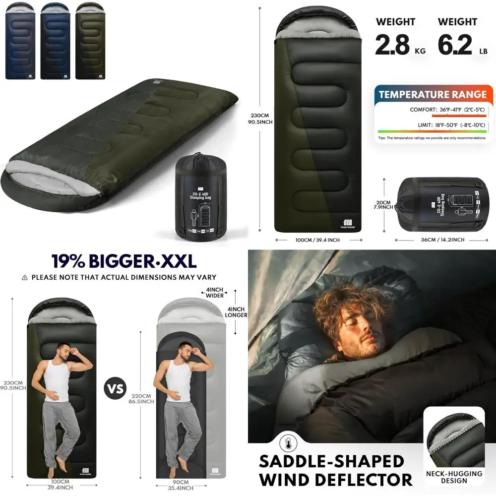 

Adults XXL Cold Weather Sleeping Bag for Winter Hiking, Camping, Hunting, and Traveling with Compression Sack