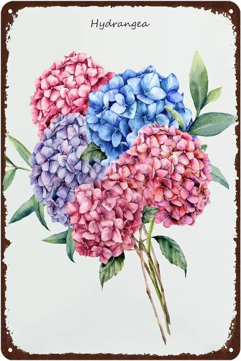 Hydrangea Floral Bouquet Metal Signs Vintage Funny Tin Sign, Cute Bathroom Decor Plaque Home Farmhouse Kitchen Bar Garage Wall D