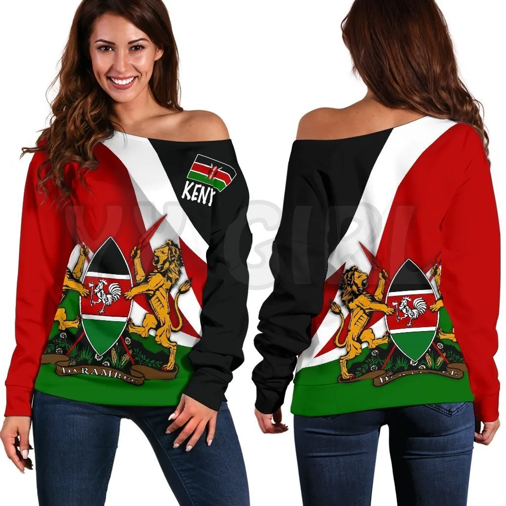 

YX GIRL Kenya Impressive Flag 3D Printed Novelty Women Casual Long Sleeve Sweater Pullover